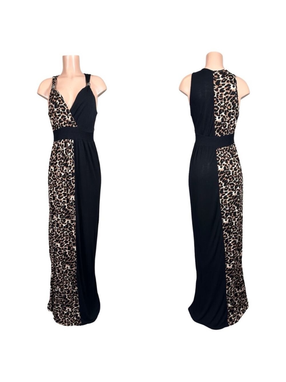 Lascana Black and Leopard Print Maxi Dress - Sleek Two-Tone Evening Style